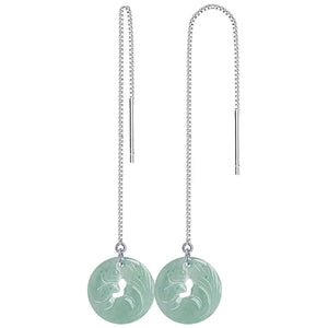 Burmese Jade Fox Earrings Carved 925 Silver Women Amulets