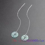 Burmese Jade Fox Earrings Carved 925 Silver Women Amulets