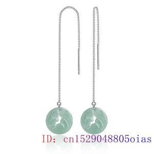 Burmese Jade Fox Earrings Carved 925 Silver Women Amulets