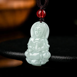 Burmese Jade Guanyin Pendant Necklace Natural Emerald Amulet