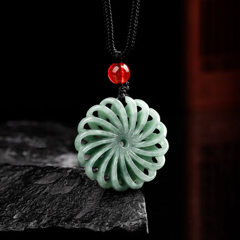 Burmese Jade Kaleidoscope Pendant Green Charm Talismans Necklace