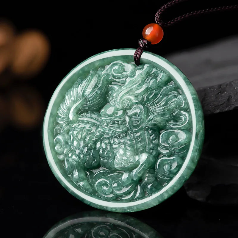 Burmese Jade Kylin Pixiu Pendant Green Choker Charm Necklace Jewelry