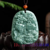 Burmese Jade Landscape Pendant Green Talismans Men Vintage Necklace