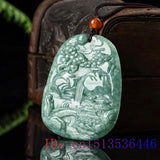 Burmese Jade Landscape Pendant Green Talismans Men Vintage Necklace
