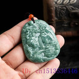 Burmese Jade Landscape Pendant Green Talismans Men Vintage Necklace