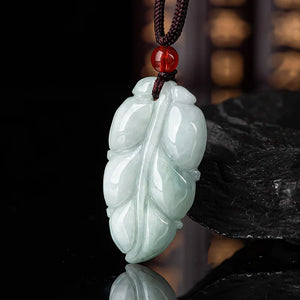 Burmese Jade Leaf Pendant Natural Gemstone Necklace Carved Vintage Jewelry