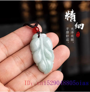 Burmese Jade Leaf Pendant Natural Gemstone Necklace Carved Vintage Jewelry