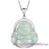 Burmese Jade Maitreya Pendant 925 Silver Necklace Charms