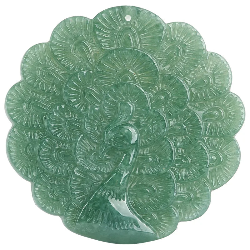 Burmese Jade Peacock Pendant Green Gift Amulet Emerald Man Jadeite Jewelry