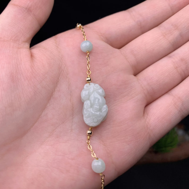 Burmese Jade Pixiu Bracelet 925 Silver Vintage Charms Natural Bangles