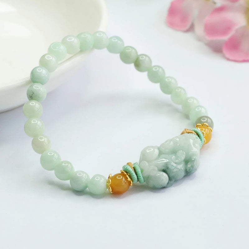 Burmese Jade Pixiu Bracelets Chinese Gemstone Charms Bead Natural Jadeite