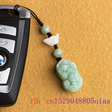 Burmese Jade Pixiu Keychain Strap Green Phone Charm Natural Wristlet