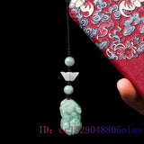Burmese Jade Pixiu Keychain Strap Green Phone Charm Natural Wristlet