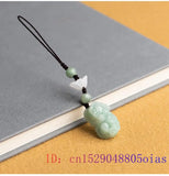 Burmese Jade Pixiu Keychain Strap Green Phone Charm Natural Wristlet