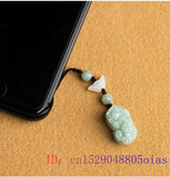 Burmese Jade Pixiu Keychain Strap Green Phone Charm Natural Wristlet