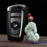 Burmese Jade Pixiu Keychain Green Emerald Phone Charm for Men Bag Car