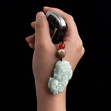 Burmese Jade Pixiu Keychain Green Emerald Phone Charm for Men Bag Car