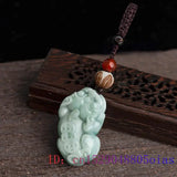 Burmese Jade Pixiu Keychain Green Emerald Phone Charm for Men Bag Car