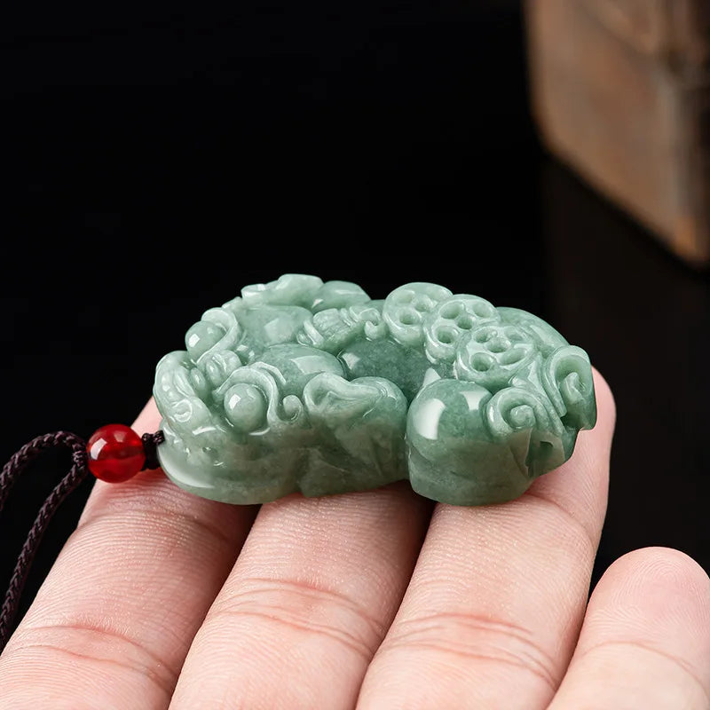 Burmese Jade Pixiu Pendant Green Jadeite Amulet Choker