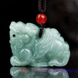 Vintage Burmese Jade Pixiu Pendant Green Emerald Jadeite Necklace