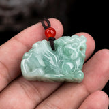 Vintage Burmese Jade Pixiu Pendant Green Emerald Jadeite Necklace