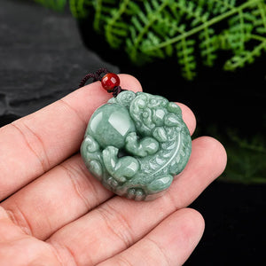 Burmese Jade Pixiu Pendant Gift Emerald Green Jewelry Natural Necklace