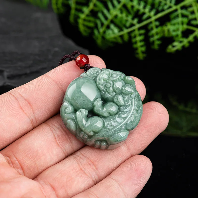 Burmese Jade Pixiu Pendant Gift Emerald Green Jewelry Natural Necklace