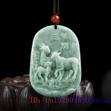 Chinese Natural Green Jade Sheep Pendant Necklace Choker