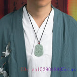Chinese Natural Green Jade Sheep Pendant Necklace Choker