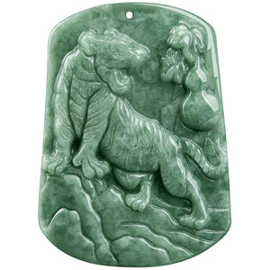 Burmese Jade Tiger Pendant Green Natural Emerald Charms Necklace