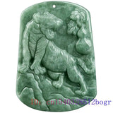 Burmese Jade Tiger Pendant Green Natural Emerald Charms Necklace