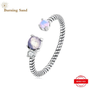 925 Silver Purple Zircon Leaf Open Ring Wedding Gift