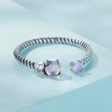 925 Silver Purple Zircon Leaf Open Ring Wedding Gift