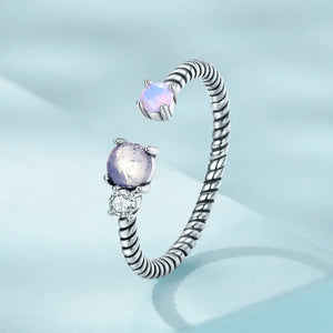 925 Silver Purple Zircon Leaf Open Ring Wedding Gift