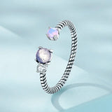 925 Silver Purple Zircon Leaf Open Ring Wedding Gift