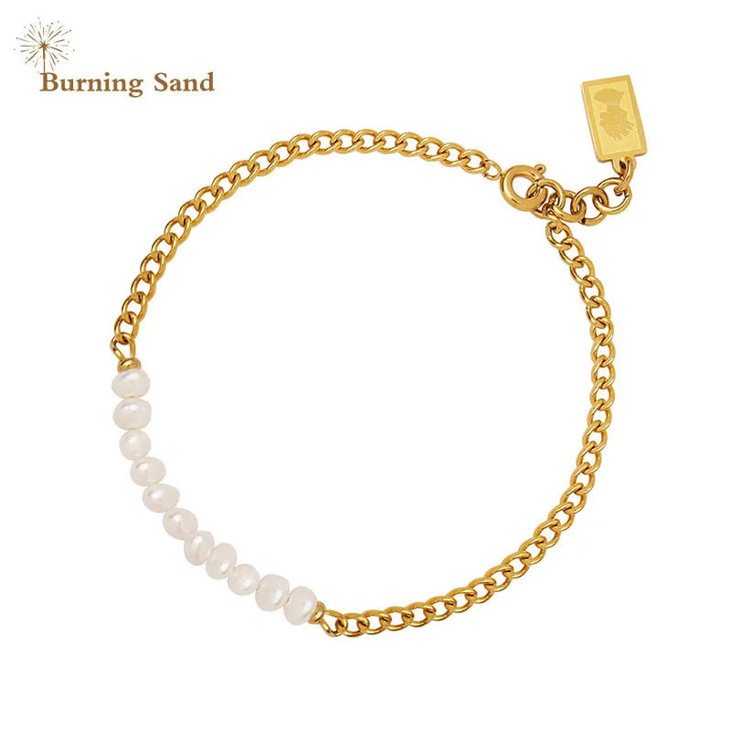 Cuban Chain Pearl Bracelets Stainless Steel Pendant Boho Jewelry