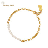 Cuban Chain Pearl Bracelets Stainless Steel Pendant Boho Jewelry