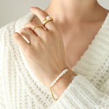 Cuban Chain Pearl Bracelets Stainless Steel Pendant Boho Jewelry