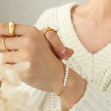 Cuban Chain Pearl Bracelets Stainless Steel Pendant Boho Jewelry