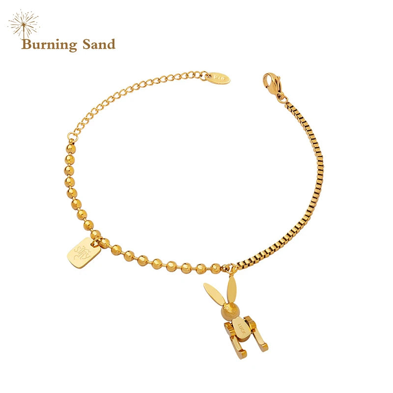 Hot Punk Style Mechanical Rabbit Square Pendant Bracelet for Women