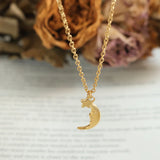 Star Moon Pendant Necklace Titanium Steel Plated 18K Chain