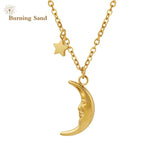 Star Moon Pendant Necklace Titanium Steel Plated 18K Chain
