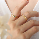 Burning Sand Style Titanium Steel Plain Ring Inlaid Red Green Zircon