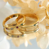 Burning Sand Style Titanium Steel Plain Ring Inlaid Red Green Zircon