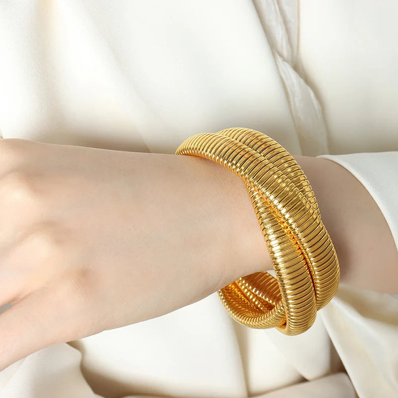 Gilded Three Layer Bracelet Snake Ring Elastic Bracelet