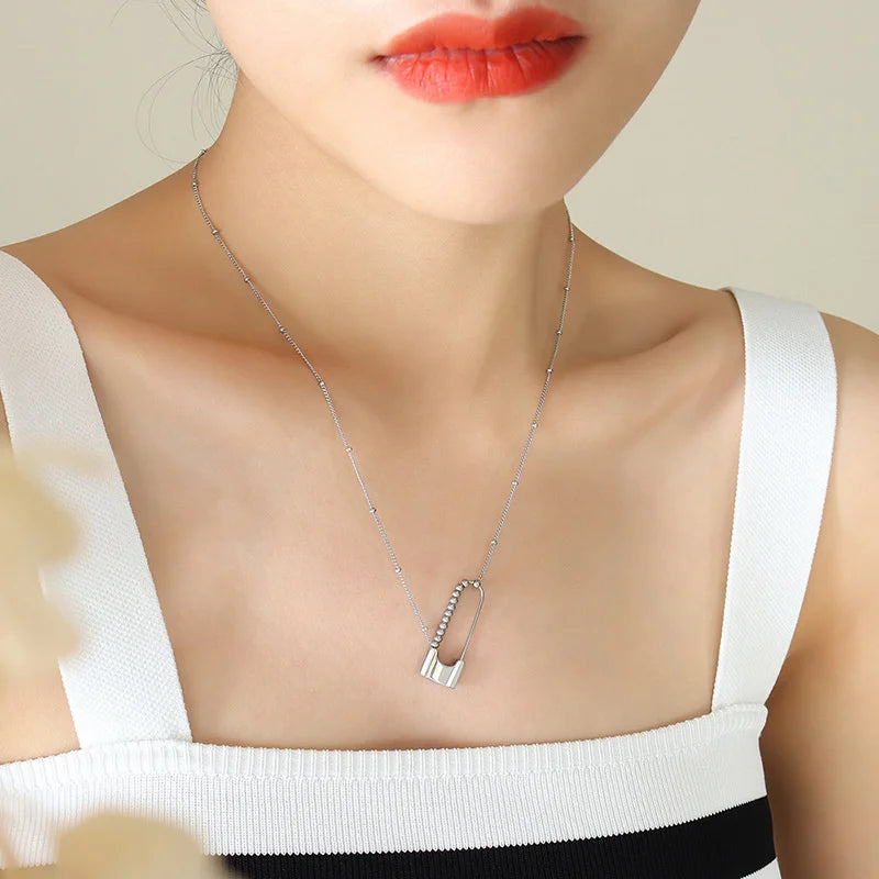 Metal Lock Titanium Steel Necklace Women's Pendant Collar