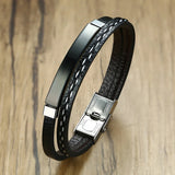 Men's Stainless Steel Leather Charm Bracelet Adjustable Length