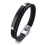 Men's Stainless Steel Leather Charm Bracelet Adjustable Length
