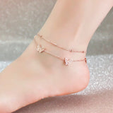 Butterfly 2-Layer Anklet Rose Titanium Steel 316L Stainless Charm Jewelry