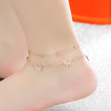 Butterfly 2-Layer Anklet Rose Titanium Steel 316L Stainless Charm Jewelry